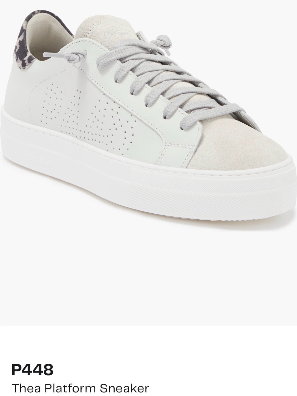 P448 Thea Platform Sneaker - White with Light Gray & Gray Leopard Heel